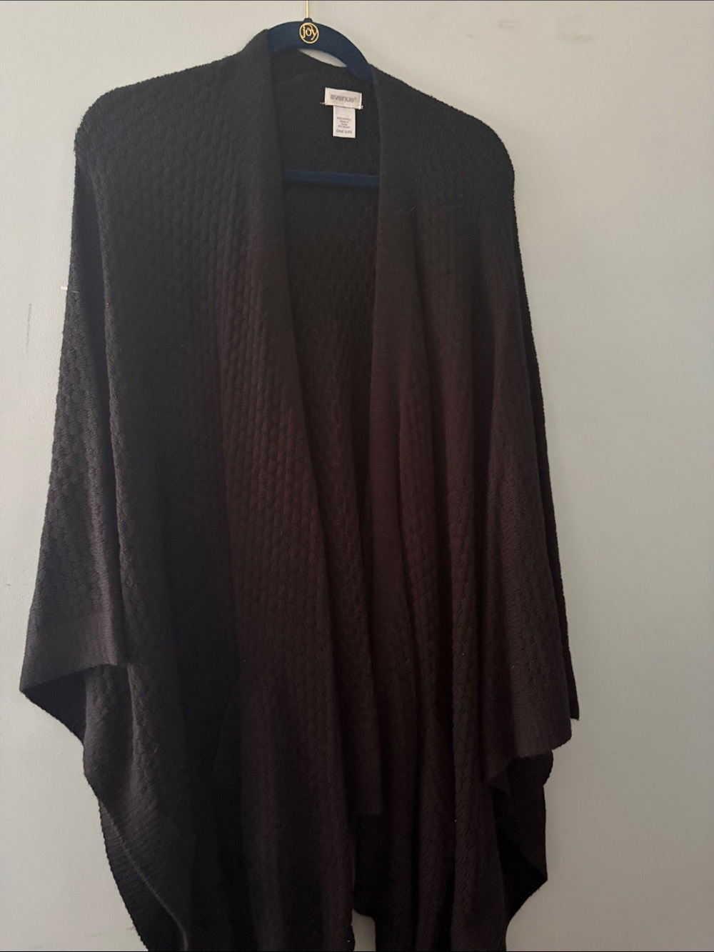 Avenue Black Cable-Knit Open Front Poncho Wrap